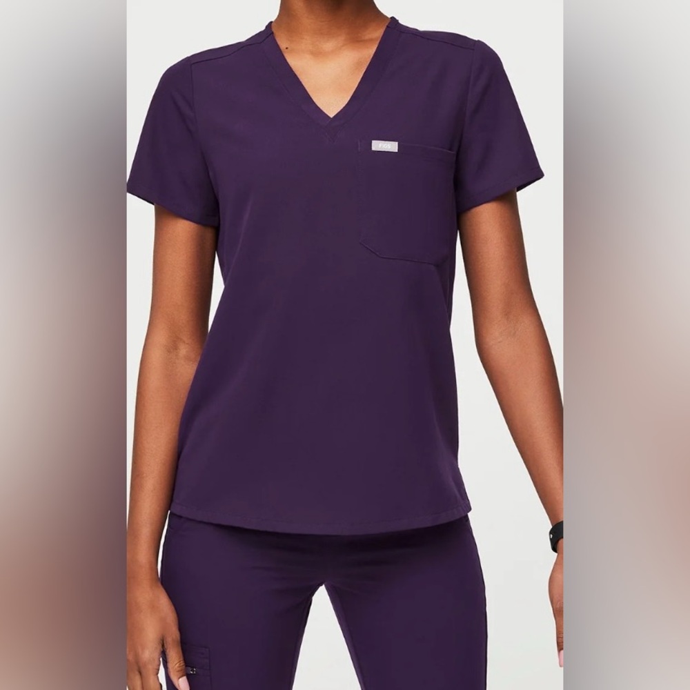 Figs Catarina One Pocket Scrub Top in Purple Jam